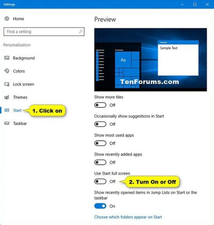 How to turn on or off full screen Start menu?