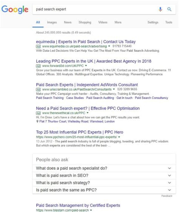 Paid Search Results
